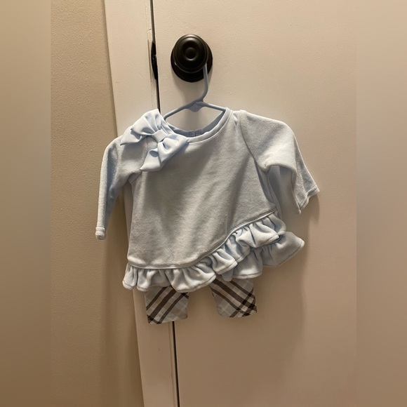 Rare Editions | Blue VelourTwo piece outfit |  3-6mo - Picture 1 of 4